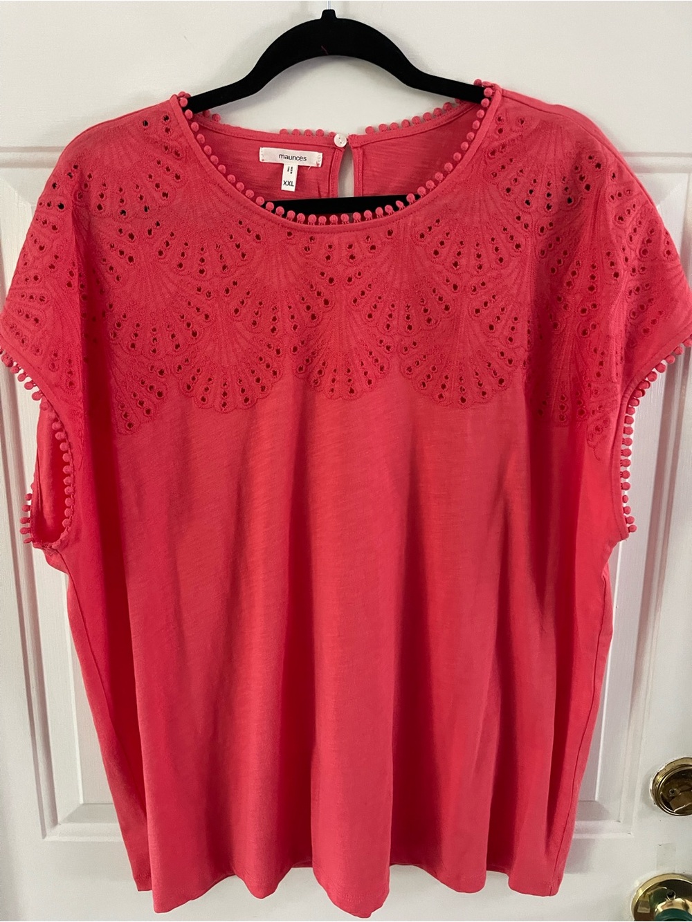 Maurices Coral Eyelet Pom-Pom Trim Short Sleeve Tunic XXL